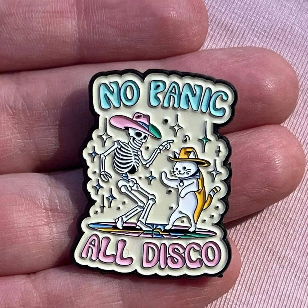 All Panic No Disco Skeleton and Cowboy Kitty Rodeo Dance Enamel Pin